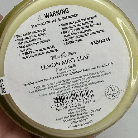 White Barn Lemon Mint Three Wick Candle 14.5 oz. - Picture 3 of 3